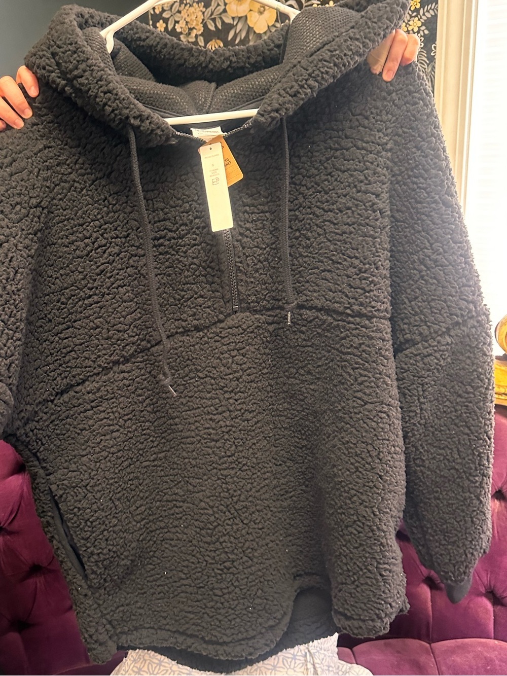 PINK Victoria's Secret Black Sherpa Half-Zip Hoodie